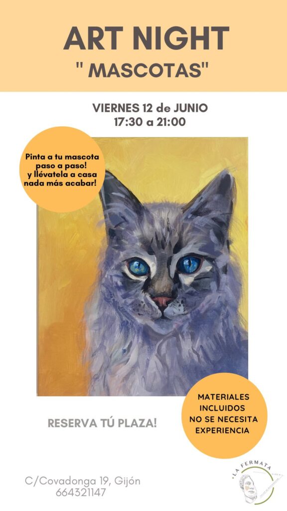 Taller Art night mascotas en La Fermata de Gijón junio 26